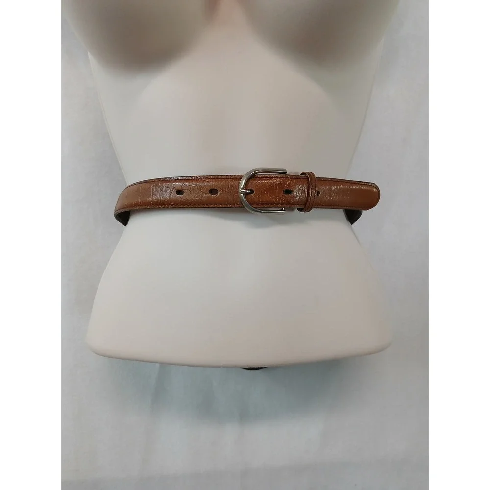Vintage 90s Cognac Gator Embossed Leather Belt‎ Silver Buckle Made in USA 36/90
